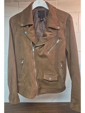 H&M Men's Brown Suede Biker Jacket Size M